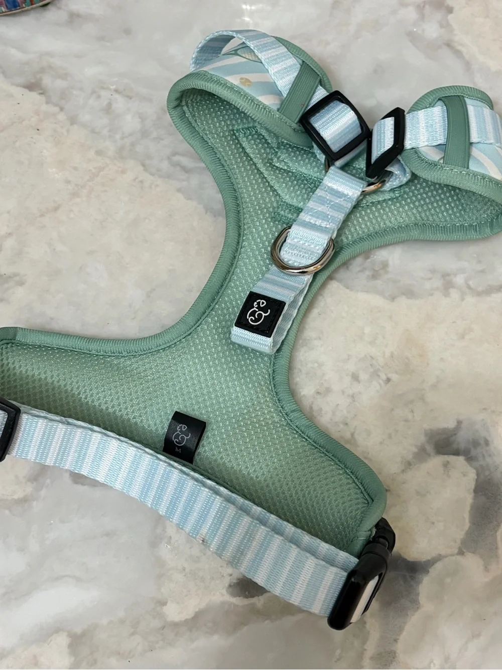 Lucy & Co. Mint Stripe Tennis-Print Dog Harness